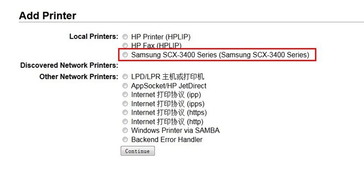 在local printers找到usb连接的打印机