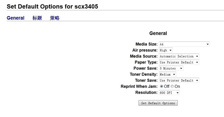 set default options for scx3405