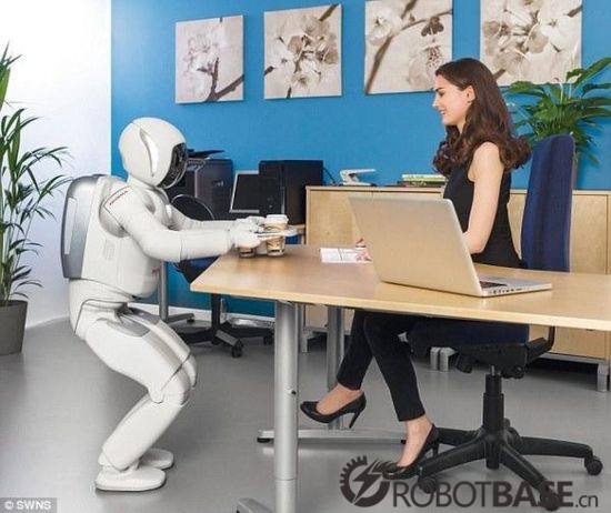 机器人服务生正在为人类服务